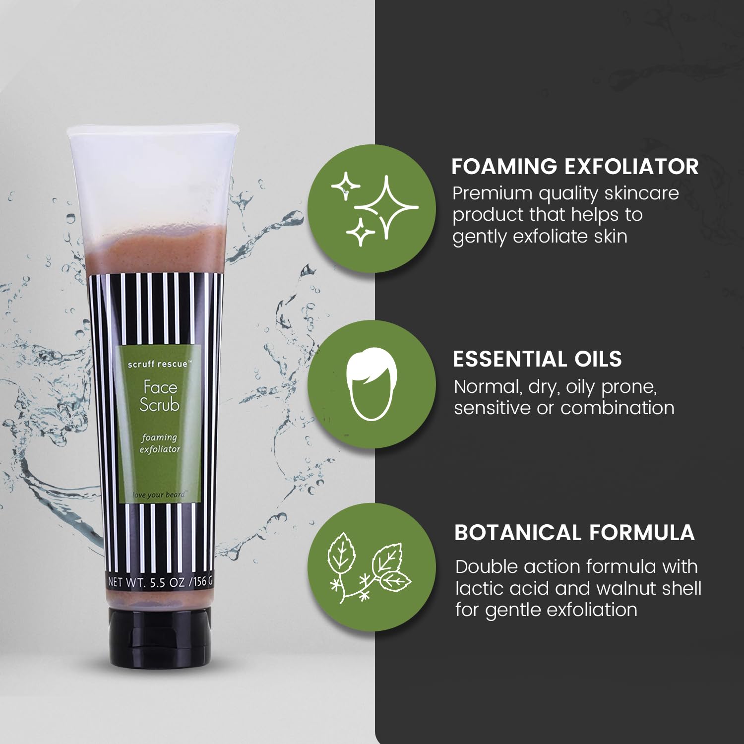 Scruff Rescue Exfoliating Face Scrub For Men - Organic Formula Facial Cleanser - Skin Care for Men - 5.5 Ounces - Natural Ingredients Exoliating Face Wash to Prevent Ingrown Hair - Vegan